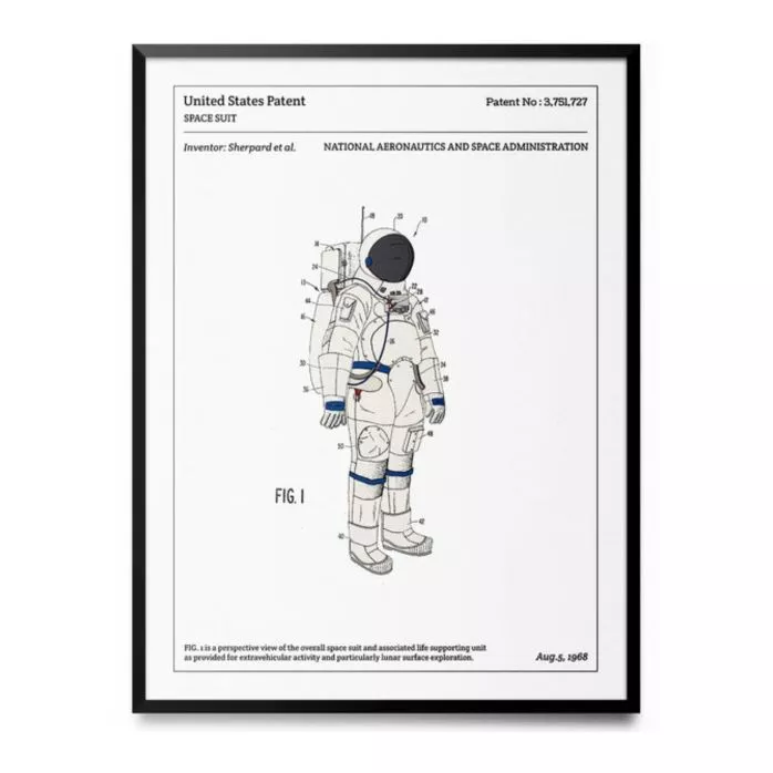 Affiche d'un brevet d'une combinaison d'astronaute de la NASA "SPACE SUIT"
