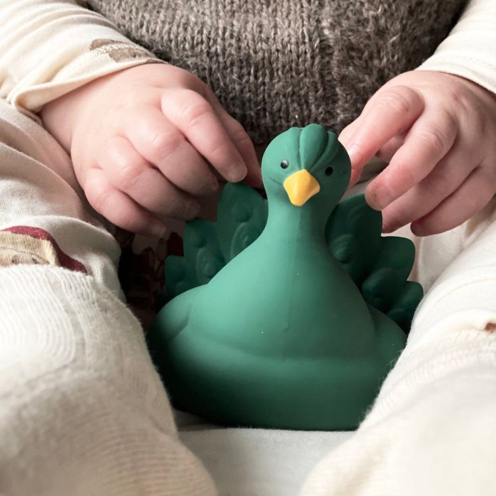 Jouet de bain Paon vert en matériaux naturels