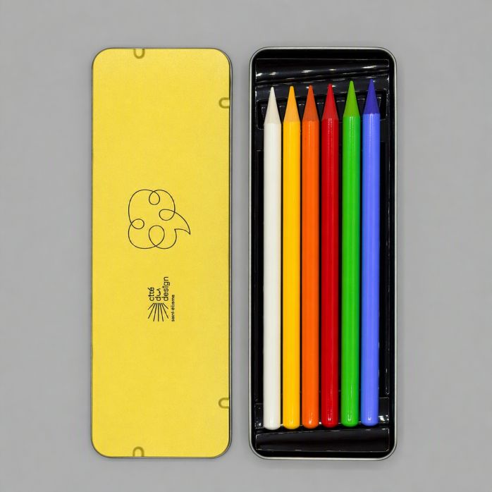 Boite métal avec 6 crayons graphites de couleurs quartier créatif